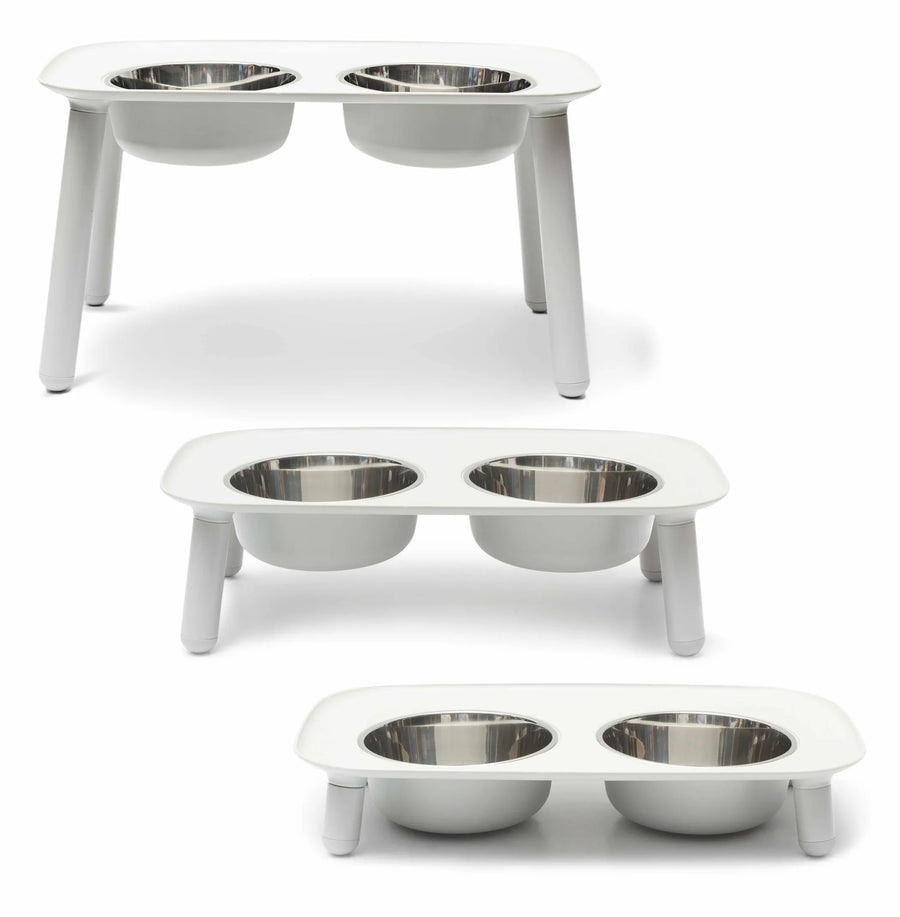 Messy Mutts Adjustable Elevated Double Feeder with Stainless Bowls